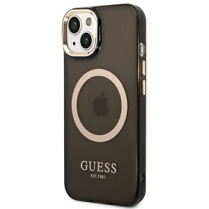Guess GUHMP14SHTCMK iPhone 14 / 15 / 13 6.1" czarny/black hard case Gold Outline Translucent MagSafe