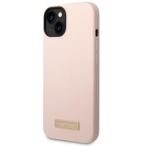 Guess GUHMP14SSBPLP iPhone 14 / 15 / 136.1" różowy/pink hard case Silicone Logo Plate MagSafe