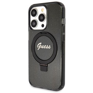Guess GUHMP14XHRSGSK iPhone 14 Pro Max 6.7" czarny/black hardcase Ring Stand Script Glitter MagSafe