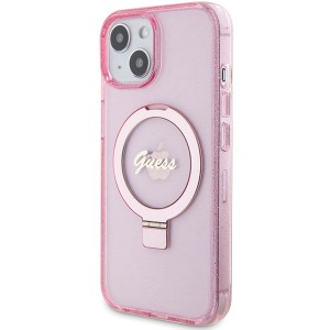 Guess GUHMP15SHRSGSP iPhone 15 / 14 / 13 6.1" różowy/pink hardcase Ring Stand Script Glitter MagSafe