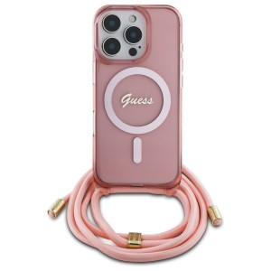 Guess GUHMP16LHCTSGNSP iPhone 16 Pro     6.3" różowy/pink hardcase Crossbody Cord Script MagSafe