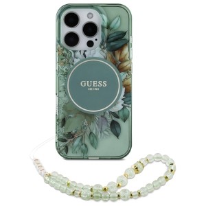Guess GUHMP16LHFWBRCESN iPhone 16 Pro6.3" zielony/green hardcase IML Flowers With Pearl Strap MagSafe