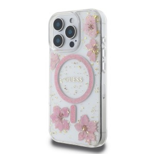 Guess GUHMP16LRBFGFGMP iPhone 16 Pro     6.3" różowy/pink hardcase Resin Flower Glitter MagSafe