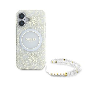 Guess GUHMP16MHCPOFPH iPhone 16 Plus6.7" biały/white hardcase IML Flowers Allover Electro With Pearl Strap MagSafe