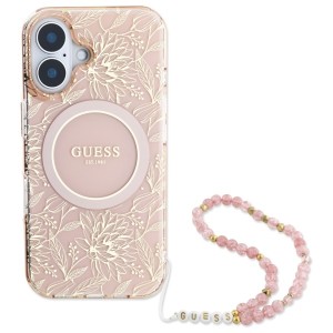 Guess GUHMP16MHCPOFPP iPhone 16 Plus6.7" różowy/pink hardcase IML Flowers Allover Electro With Pearl Strap MagSafe