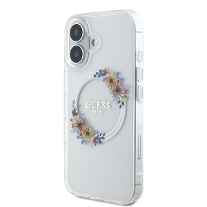 Guess GUHMP16SHFWFCT iPhone 16 przeźroczysty/transparent hardcase IML Flowers Wreath MagSafe