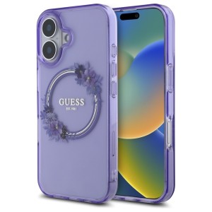 Guess GUHMP16SHFWFCU iPhone 16.1"        fioletowy/purple hardcase IML Flowers Wreath MagSafe