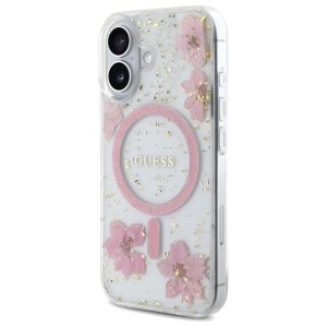 Guess GUHMP16SRBFGFGMP iPhone 16 6.1"    różowy/pink hardcase Resin Flower Glitter MagSafe