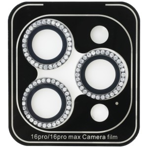 Zestaw 2w1 Guess BP Rhinestone szkło na  ekran i obiektyw aparatu do iPhone 16 Pro Max srebrny