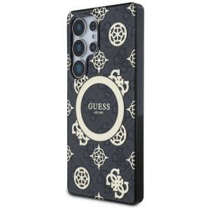 Etui Guess 4G Background Gold Electroplated Peony Pattern MagSafe do Samsung Galaxy S25 Ultra czarny