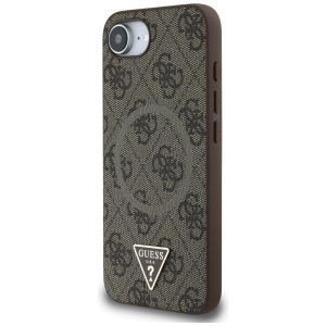 Etui Guess 4G Ring Triangle Logo MagSafe do iPhone 16e / 17e brązowy