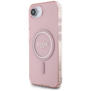 Etui Guess IML Glitter Circle MagSafe do iPhone 16e / 17e różowy