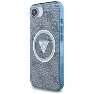Etui Guess IML Metal Glitter 4G Circle   Triangle MagSafe do iPhone 16e / 17e niebieski