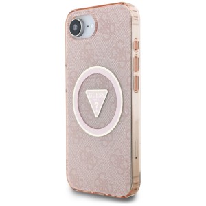Etui Guess IML Metal Glitter 4G Circle   Triangle MagSafe do iPhone 16e / 17e różowy