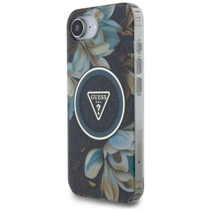 Etui Guess IML Metal Glitter Flowers     Triangle MagSafe do iPhone 16e / 17e czarny