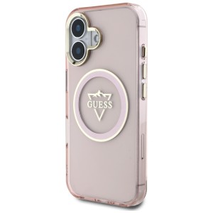 Etui Guess IML Metal Mountain LogoMagSafe do iPhone 16 różowy