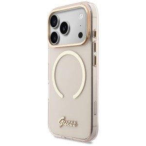 Etui Guess IML Script Metal MagSafe do   iPhone 17 Pro różowy