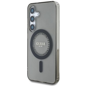 Etui Guess Rhinestones Printed Classic Logo MagSafe Samsung Galaxy S25 czarny