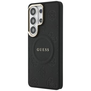 Etui Guess Saffiano Peony Embossed Ring  MagSafe do Samsung Galaxy S26 Ultra czarny