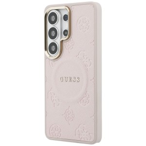 Etui Guess Saffiano Peony Embossed Ring  MagSafe do Samsung Galaxy S26 Ultra różowy