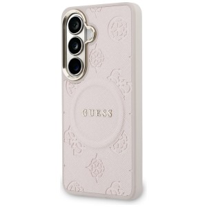 Etui Guess Saffiano Peony Embossed Ring  MagSafe do Samsung Galaxy S26+ różowy