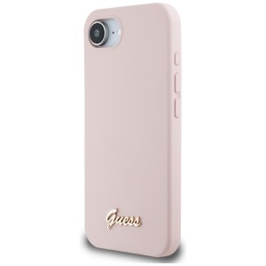 Etui Guess Silicone Script Metal Logo    MagSafe do iPhone 16e / 17e różowy