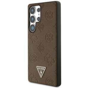 Etui Guess Grained Hot Stamp Peony Pattern Triangle Logo MagSafe do Samsung Galaxy S25 Ultra brązowy