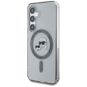 Etui Karl Lagerfeld Button Karl & Choupette Heads Printed Logo MagSafe do Samsung Galaxy S25+ czarny
