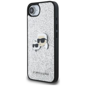Etui Karl Lagerfeld Fixed Glitter Ikonik Metal Pin do iPhone 16e / 17e srebrny