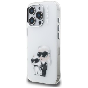 Etui Karl Lagerfeld IML Aquarelle Karl   & Choupette & Logo do iPhone 16 Pro Max biały