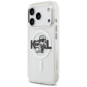 Etui Karl Lagerfeld IML Glitter Karl &   Choupette Sketch Logo MagSafe do iPhone 17 Pro przezroczysty
