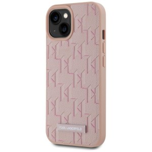 Etui Karl Lagerfeld Leather Monogram     Metal Logo MagSafe do iPhone 15 różowy