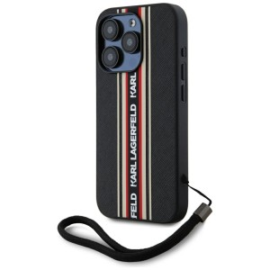 Etui Karl Lagerfeld Saffiano Athleisure  Stripes Cord do iPhone 15 Pro czarno-czerwony