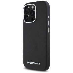 Etui Karl Lagerfeld Saffiano Full Wrapped Elongated Metal Logo MagSafe do iPhone 16 Pro czarny
