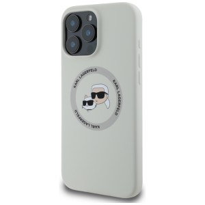 Etui Karl Lagerfeld Silicone Double Heads And Circle MagSafe do iPhone 16 Pro beżowy