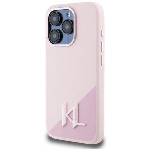 Etui Karl Lagerfeld Silicone Shadow Metal Initial MagSafe do iPhone 15 Pro różowy