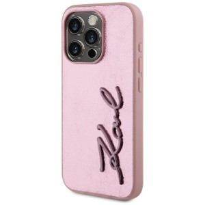 Etui Karl Lagerfeld Wrinkled Metal       Signature do iPhone 15 Pro różowy