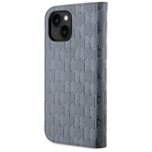 Karl Lagerfeld KLBKP14SSAKLHPG iPhone 14 / 15 / 13 6.1" bookcase srebrny/silver Saffiano Monogram