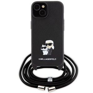 Karl Lagerfeld KLHCP15MSAKCPSK iPhone 15 Plus / 14 Plus 6.7" hardcase czarny/black Crossbody Saffiano Metal Pin Karl & Choupette