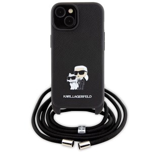 Karl Lagerfeld KLHCP15SSAKCPSK iPhone 15 / 14 / 13 6.1" hardcase czarny/black Crossbody Saffiano Metal Pin Karl & Choupette