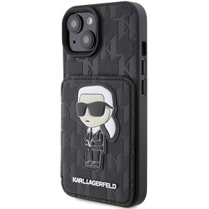 Karl Lagerfeld KLHCP15SSAKKNSCK iPhone 15 / 14 / 13 6.1" czarny/black hardcase Saffiano Cardslots and Stand Monogram Ikonik Patch
