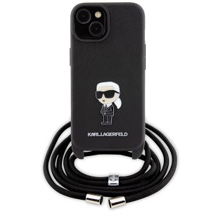 Karl Lagerfeld KLHCP15SSASKNPSK iPhone 15 / 14 / 13 6.1" hardcase czarny/black Crossbody Saffiano Monogram Metal Pin Karl & Choupette
