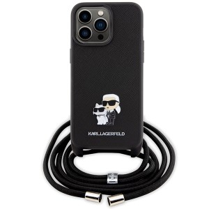 Karl Lagerfeld KLHCP15XSAKCPSK iPhone 15Pro Max 6.7" hardcase czarny/black Crossbody Saffiano Metal Pin Karl & Choupette