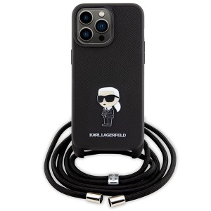 Karl Lagerfeld KLHCP15XSASKNPSK iPhone 15 Pro Max 6.7" hardcase czarny/black Crossbody Saffiano Monogram Metal Pin Karl & Choupette
