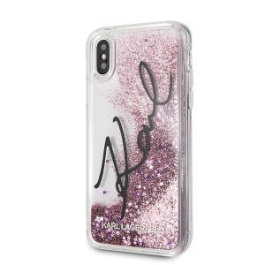 Karl Lagerfeld KLHCPXTRKSIGPI iPhone X/Xs różowy/pink hard case Signature Liquid Glitter Stars