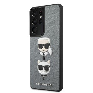 Karl Lagerfeld KLHCS21LSAKICKCSL S21Ultra G998 srebrny/silver hardcase Saffiano Ikonik Karl&Choupette Head