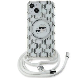 Karl Lagerfeld KLHMP15SHCKCKLCT iPhone15 / 14 / 13 6.1" transparent hardcase IML Crossbody Monogram Karl & Choupette Head MagSafe