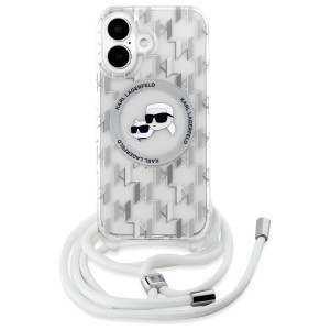 Karl Lagerfeld KLHMP16SHCKCKLCT iPhone   16 6.1" transparent hardcase IML Crossbody Monogram Karl & Choupette Head MagSafe