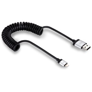 JustMobile Lightning AluCable Twist, Kabel sprężynowy do ładowania